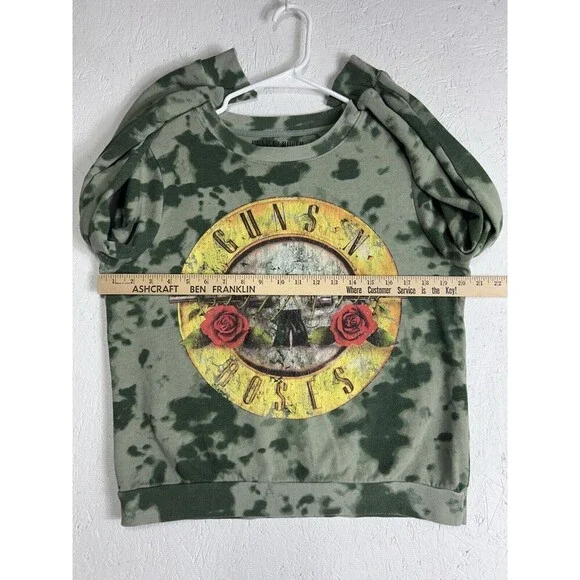 Authentic Guns N Roses Sweatshirt Womens Medium Graphic Print Tie-Dye Green Camo - Picture 3 of 9